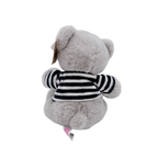 Peluche ours gris en marinière avec cœur rouge – 22 cm