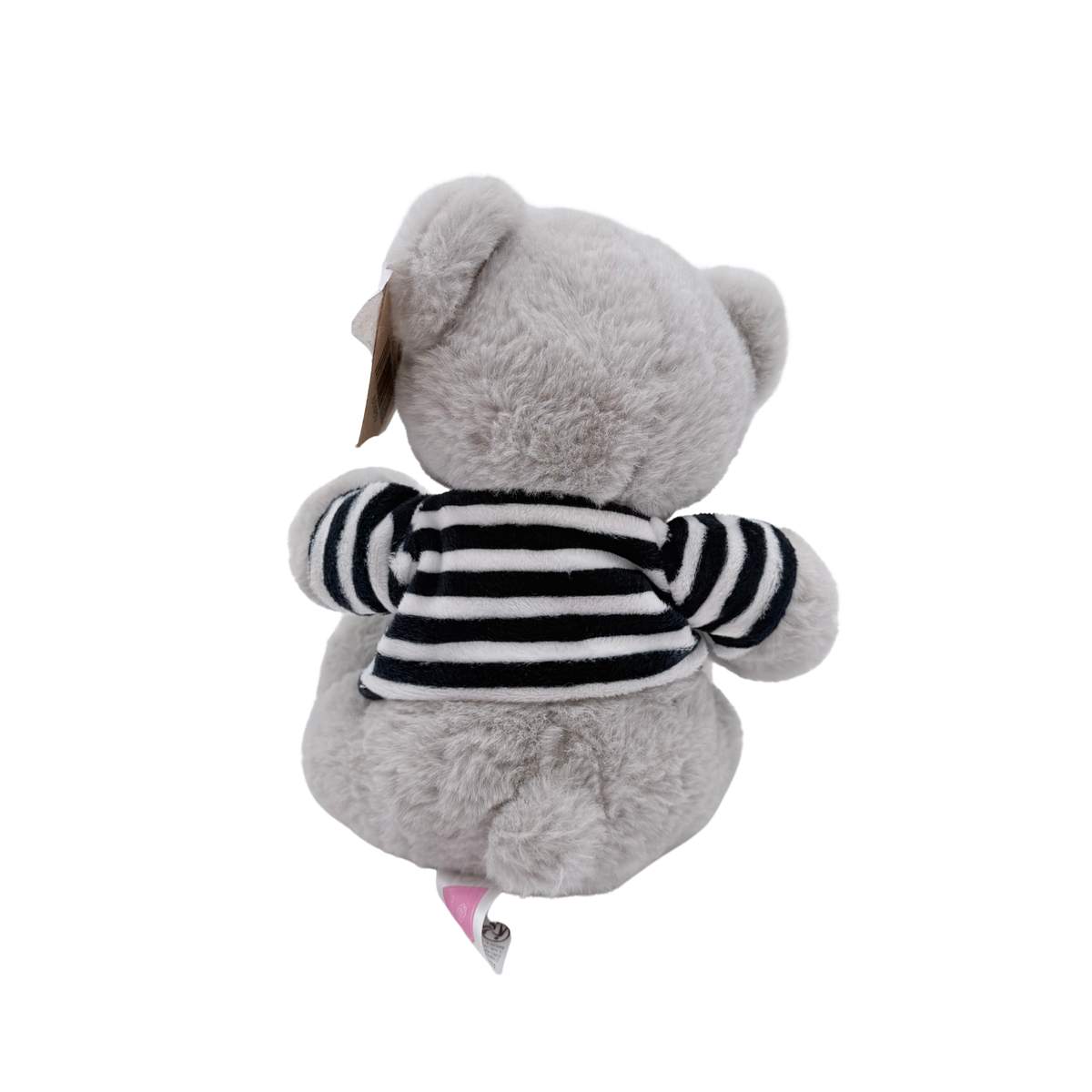 Peluche ours gris en marinière avec cœur rouge – 22 cm