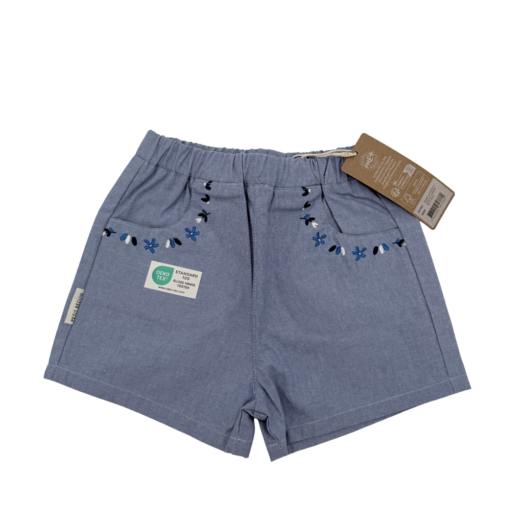 Short bleu brodé — 18 mois