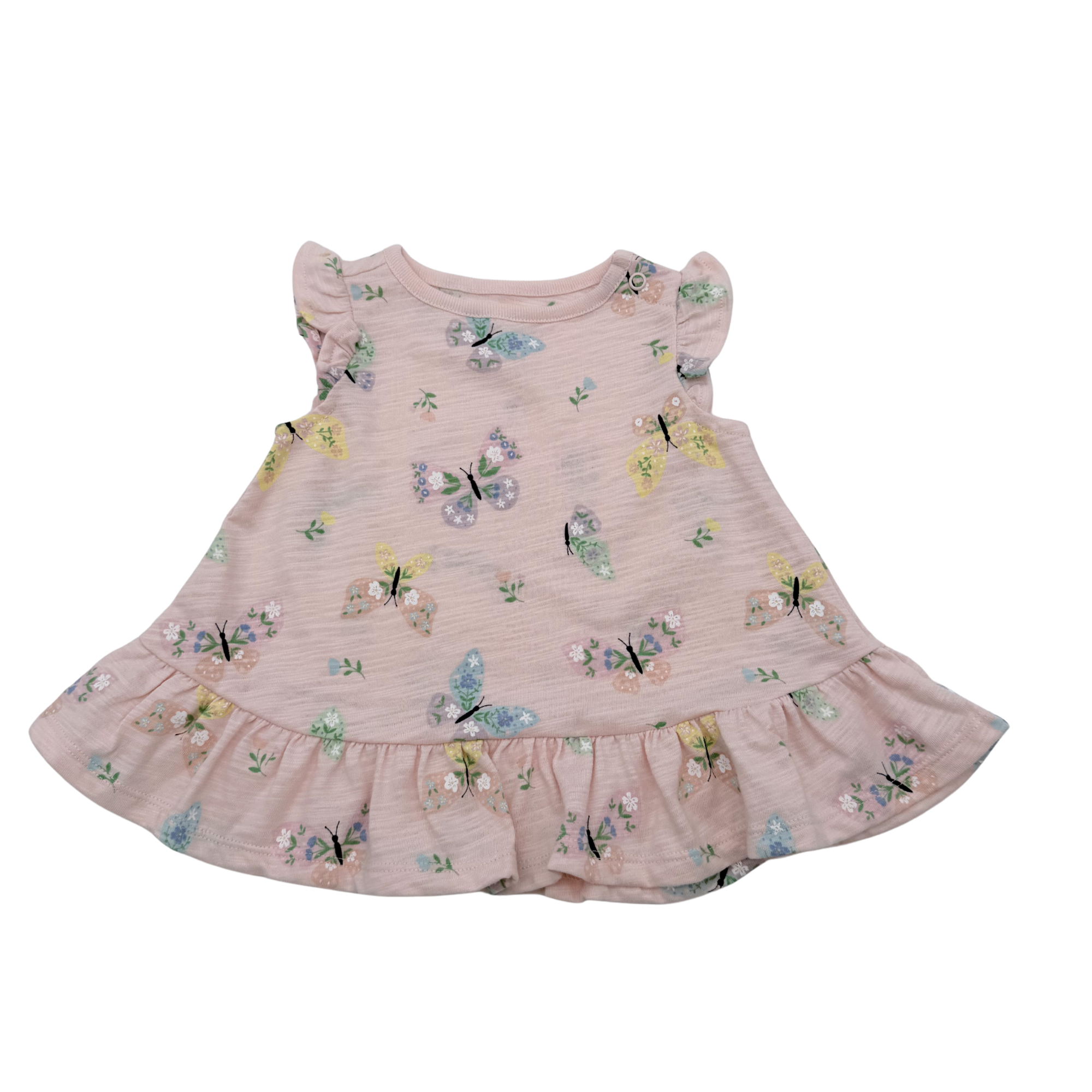 Robe rose imprimé papillons — 0-3 mois