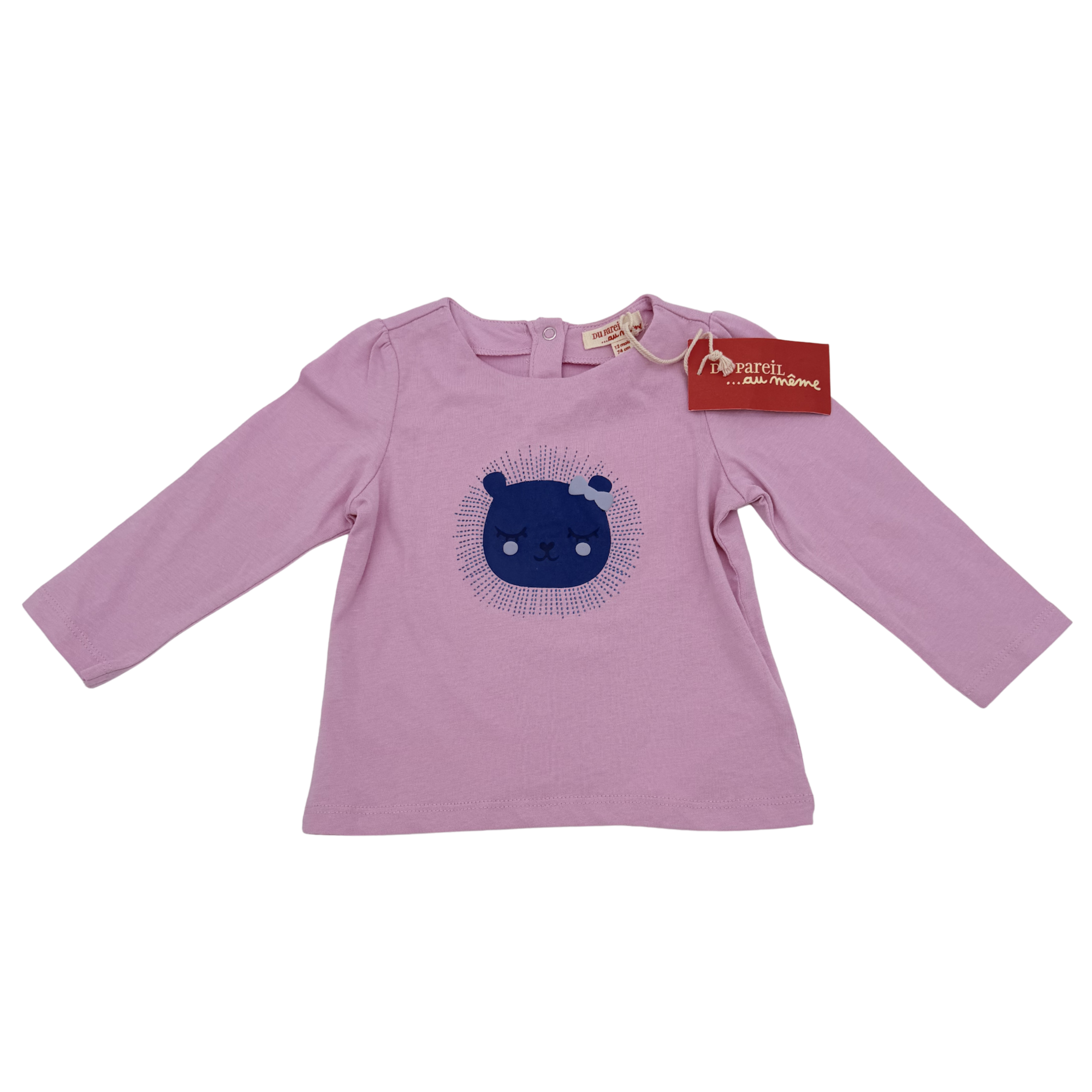 T-shirt rose motif ourson — 12 mois