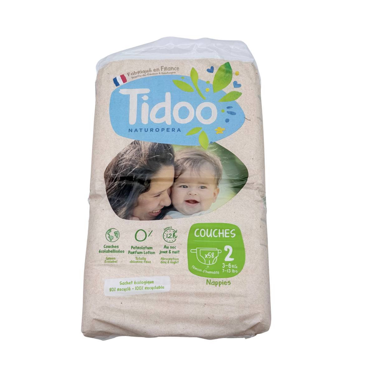 Couches bébé taille 2 – 3 à 6 kg – 58 pièces