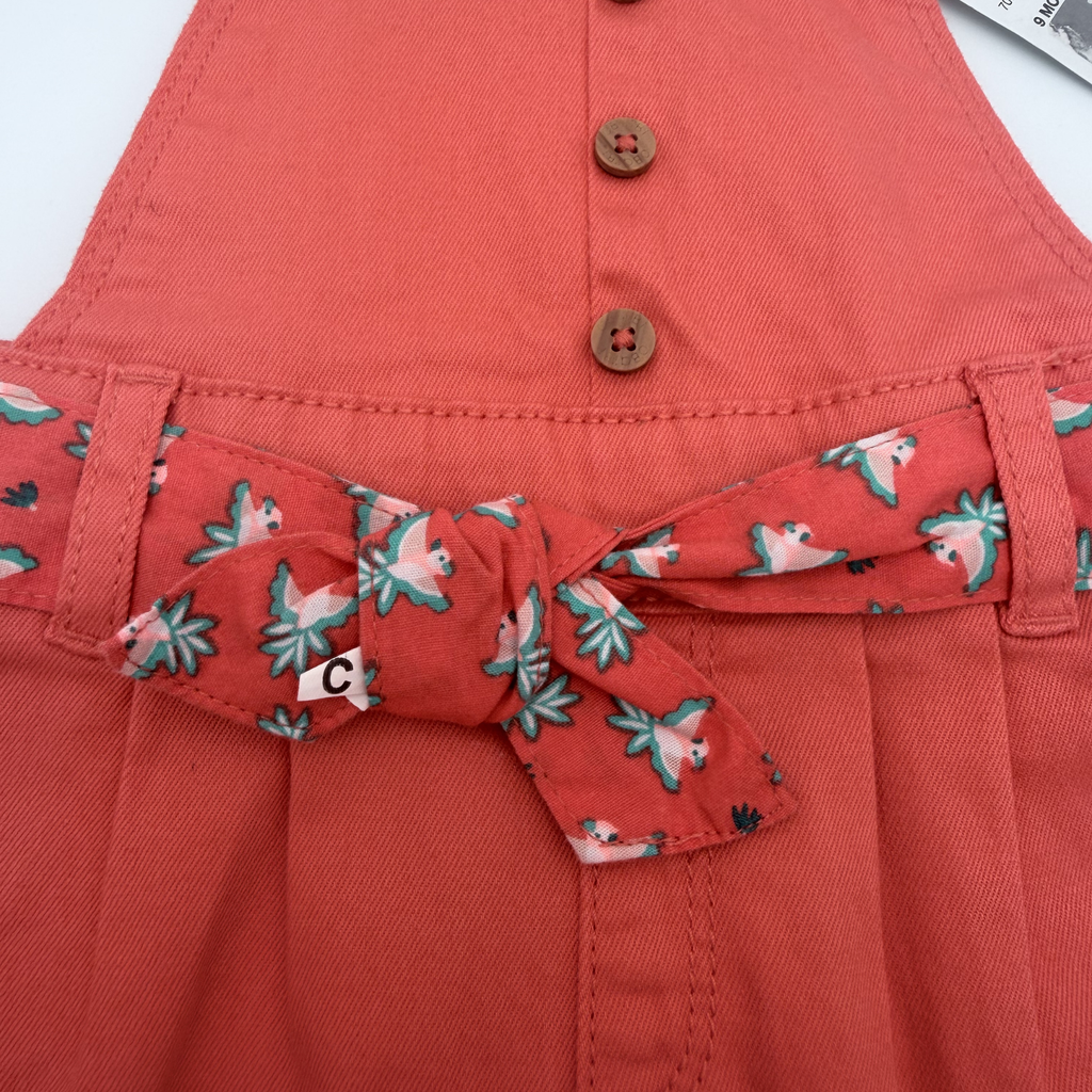 Salopette short corail à ceinture fleurie — 9 mois