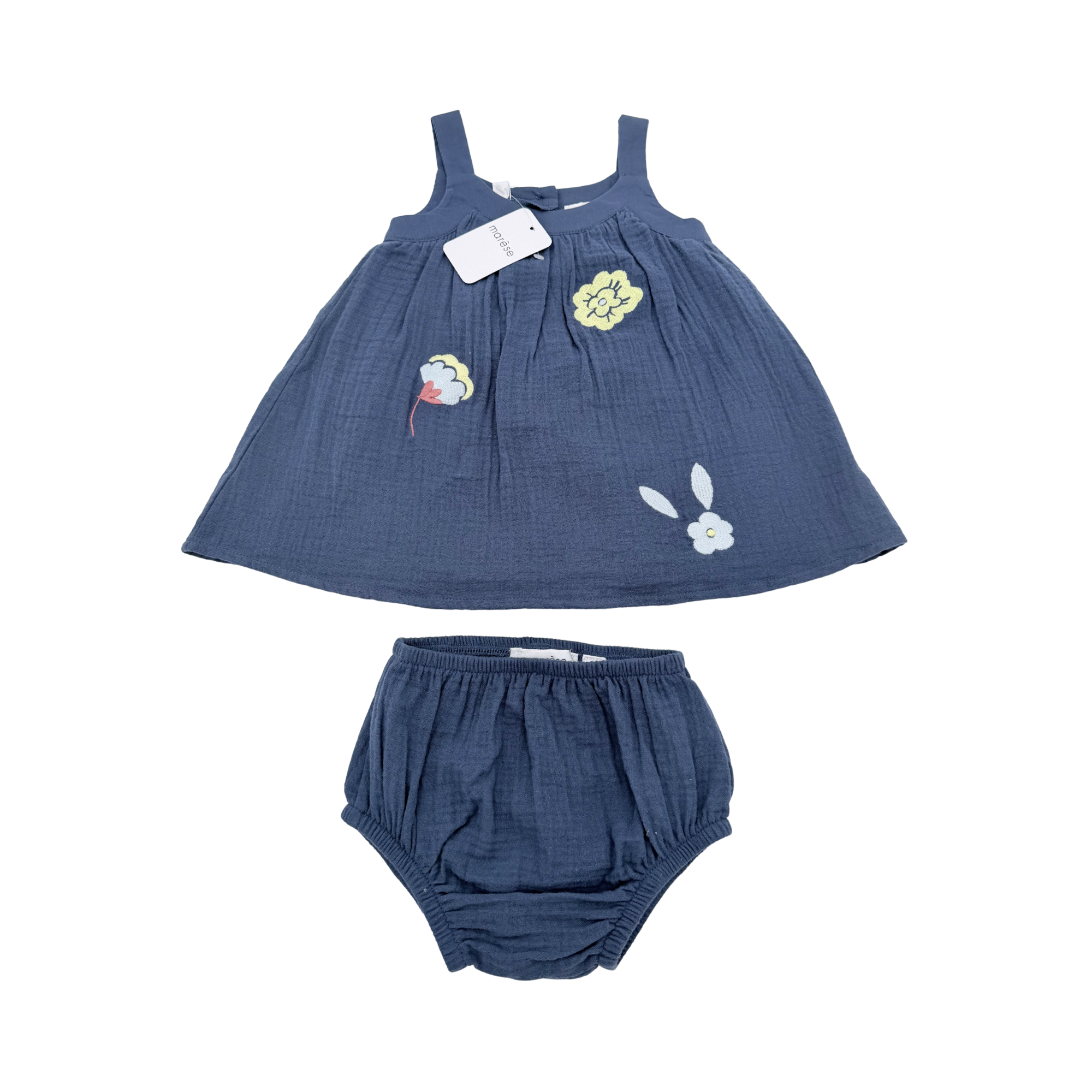 Ensemble robe gaze de coton et bloomer bleu - 6 mois