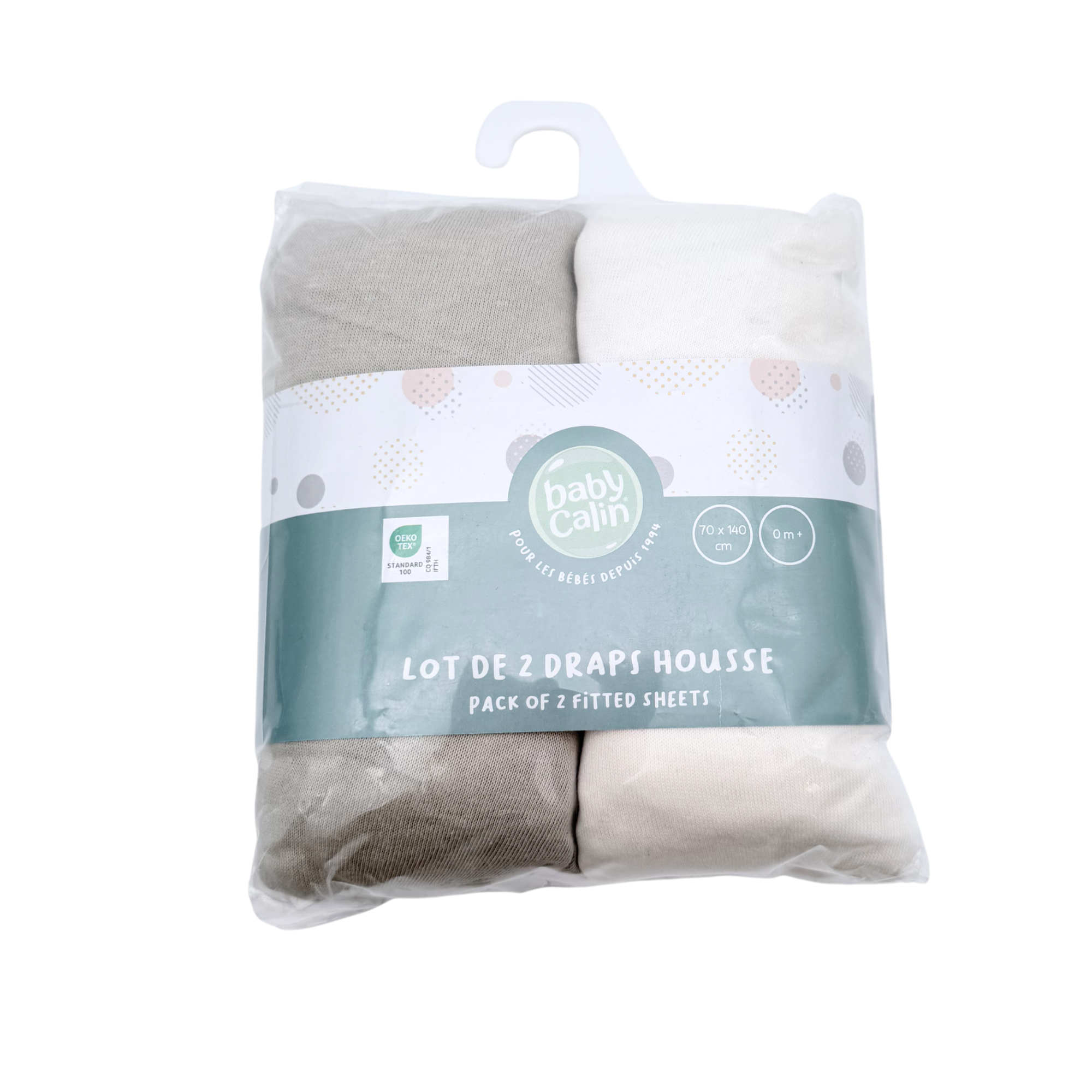 Lot de 2 draps-housses bébé 70 × 140 cm – Blanc et taupe