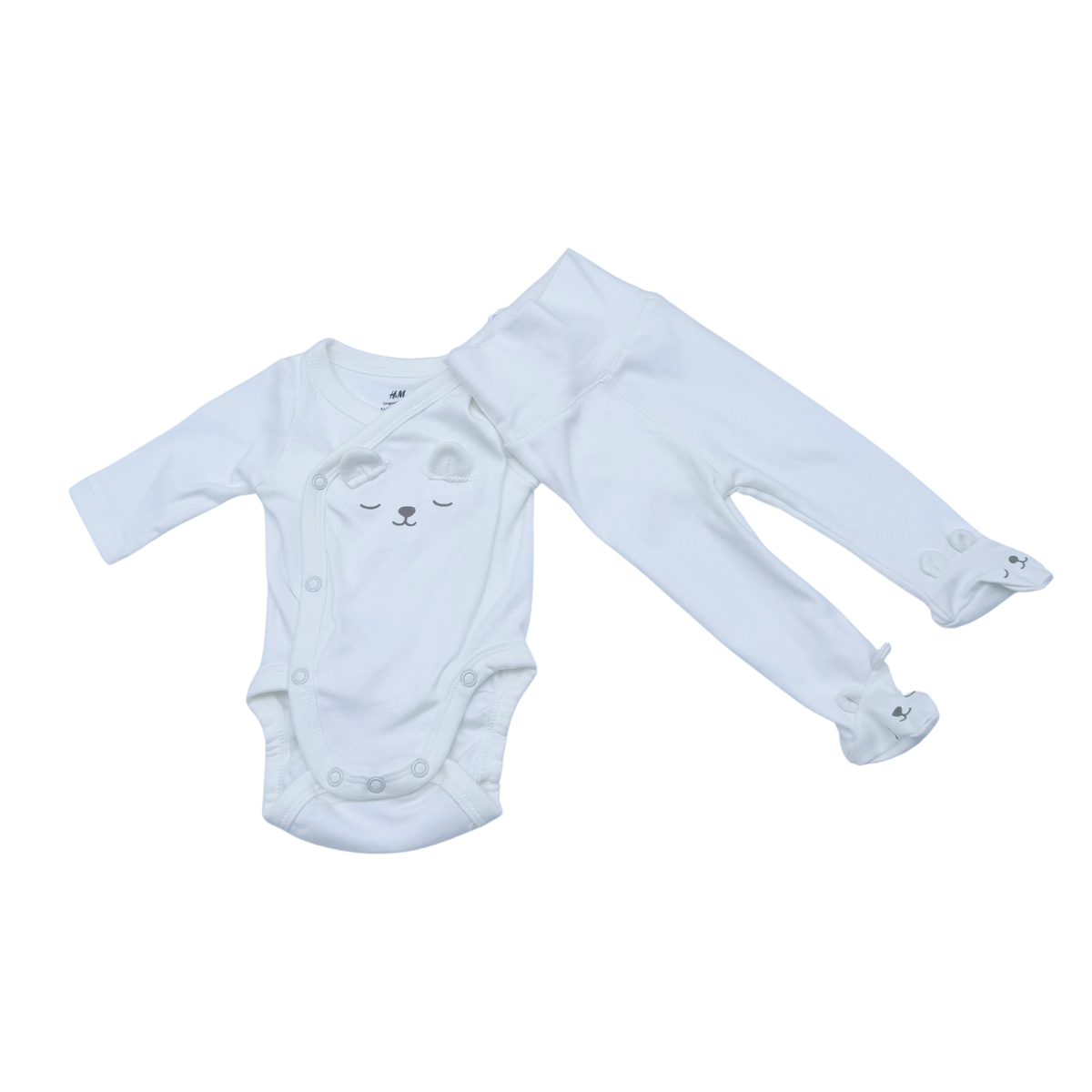 Ensemble bébé blanc body et pantalon motif ourson - 0-1 mois