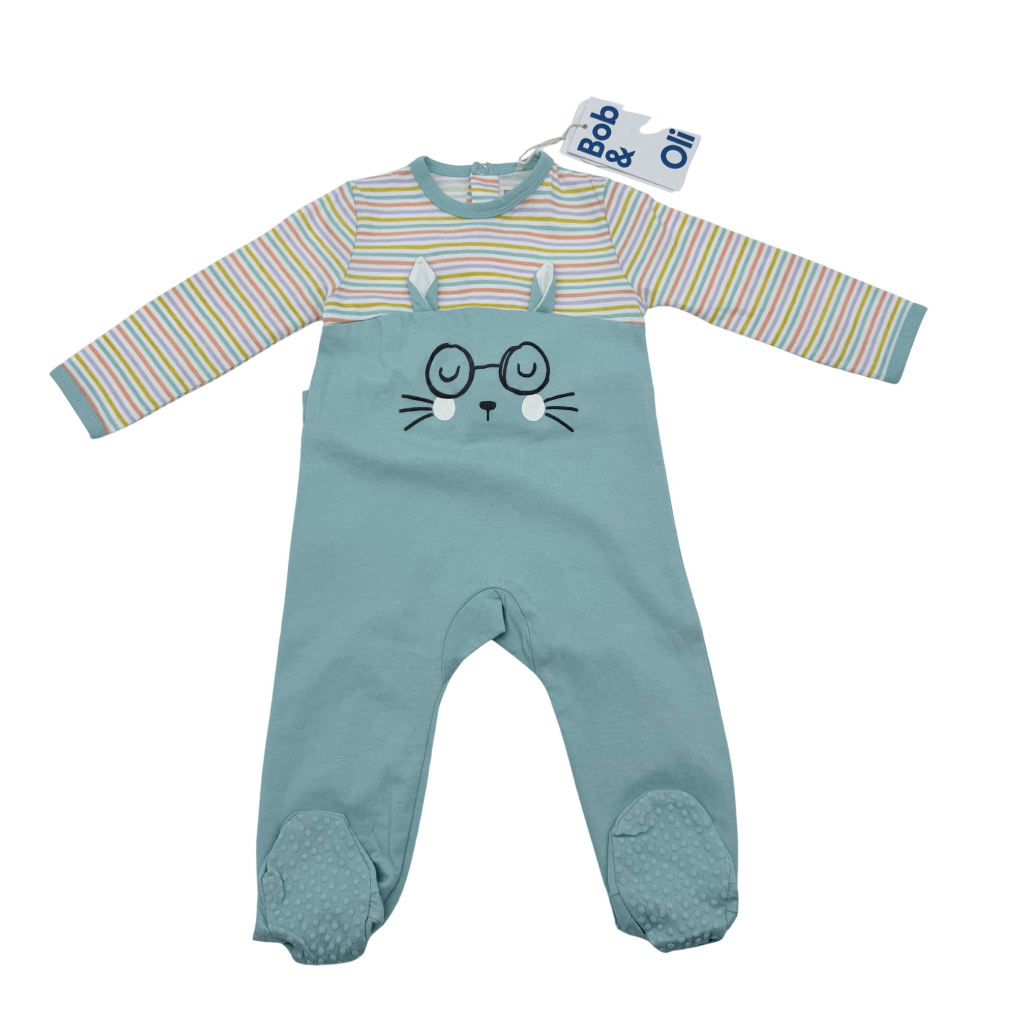 Pyjama souris bleu d'eau rayé — 9 mois