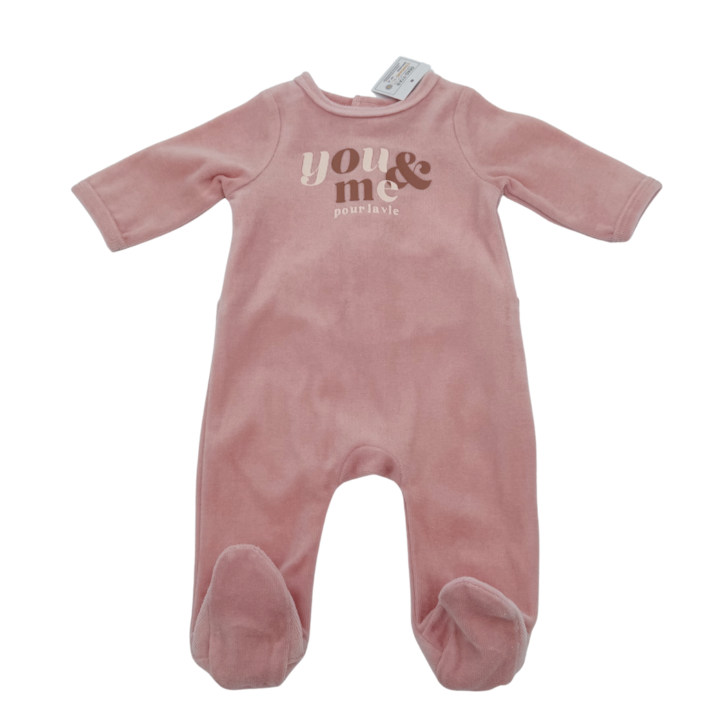 Pyjama velours rose “You & Me” — 1 mois