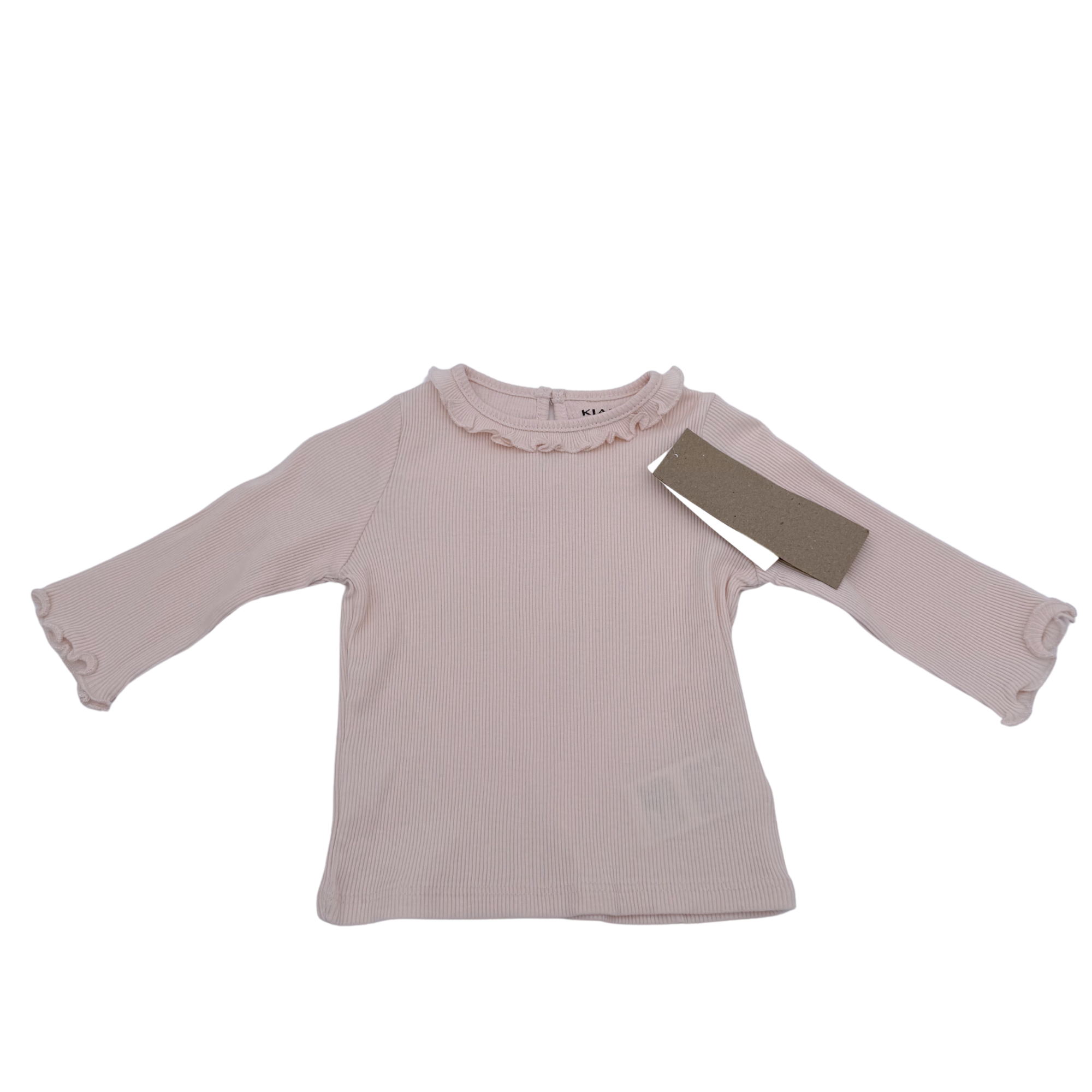 T-shirt rose poudré côtelé à volants — 6 mois