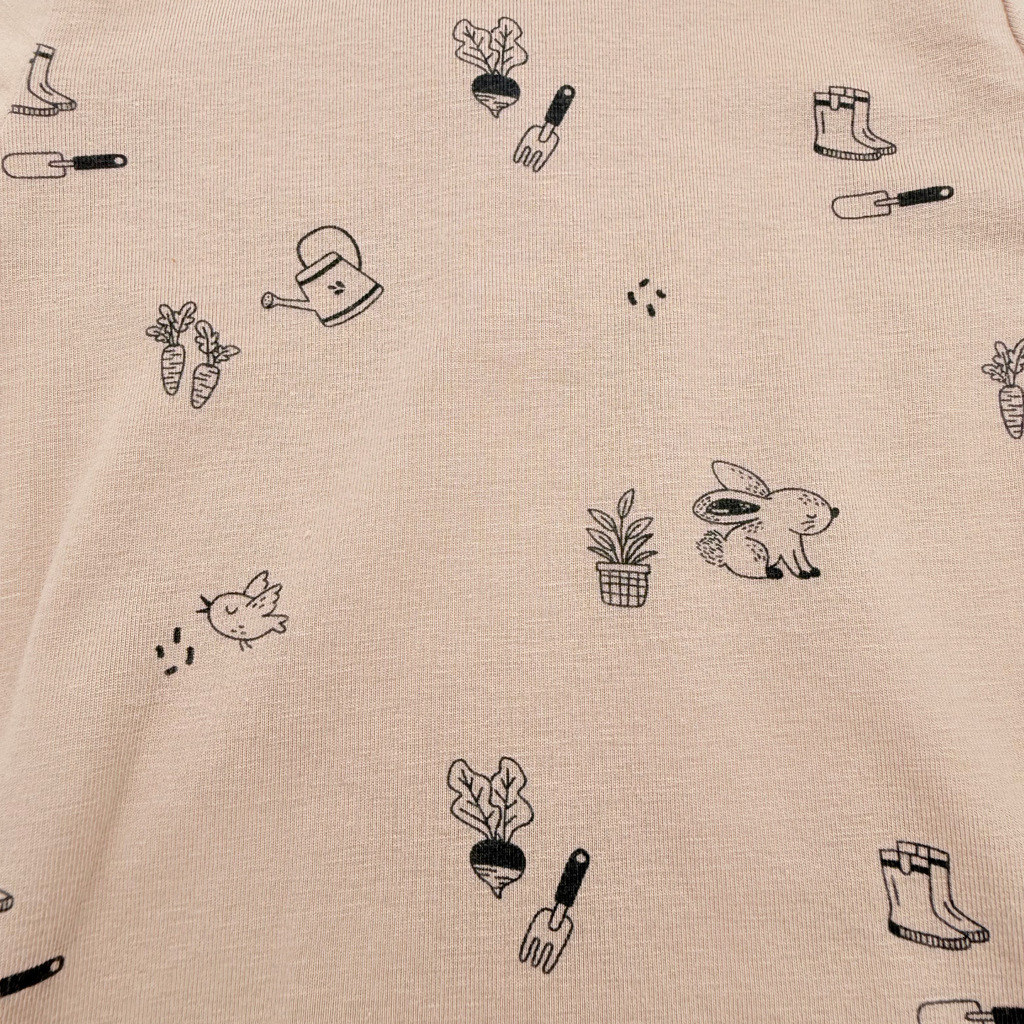 Sous-pull bébé beige imprimé lapins et jardin - 6 mois