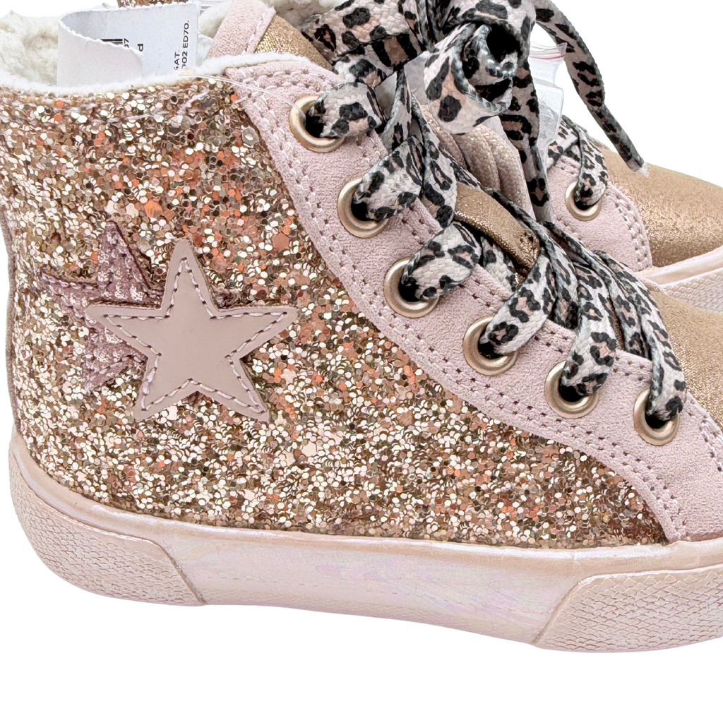 Baskets montantes enfant rose poudré et doré pailleté - 23