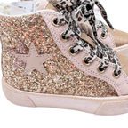 Baskets montantes enfant rose poudré et doré pailleté - 23