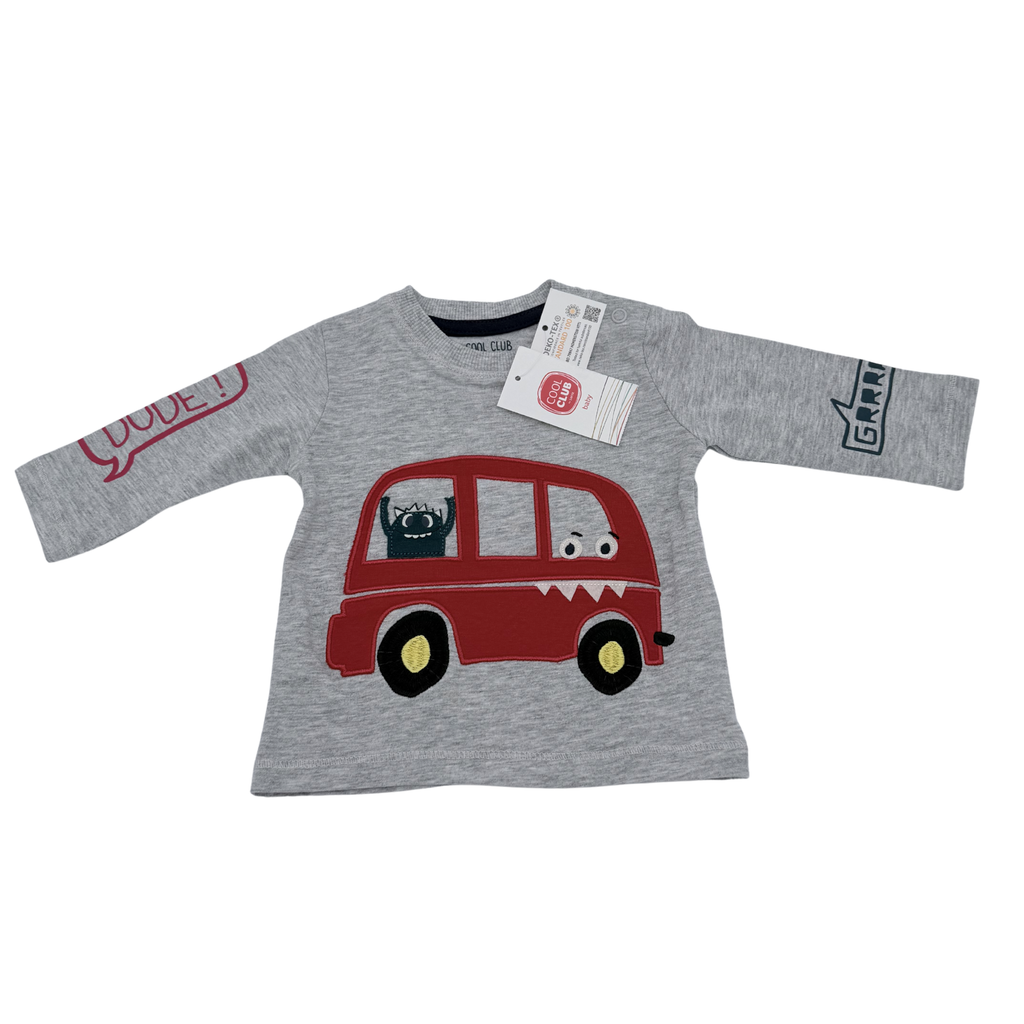 T-shirt bébé gris voiture rouge — 3-6 mois