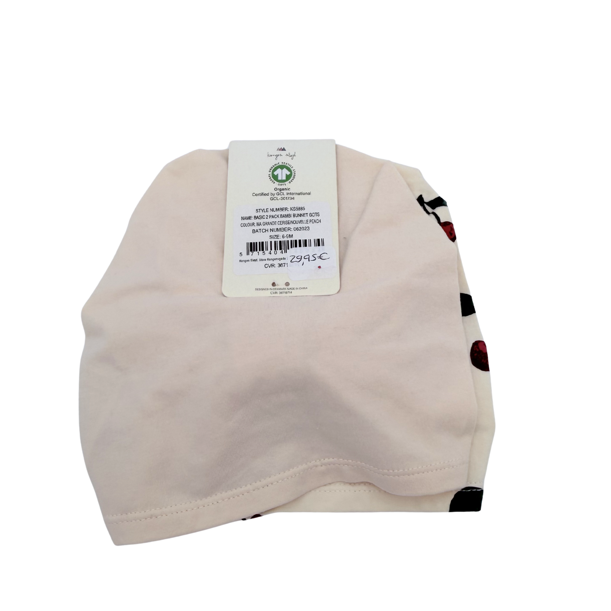 Lot de 2 bonnets bébé à nœud cerises — 6-9 mois