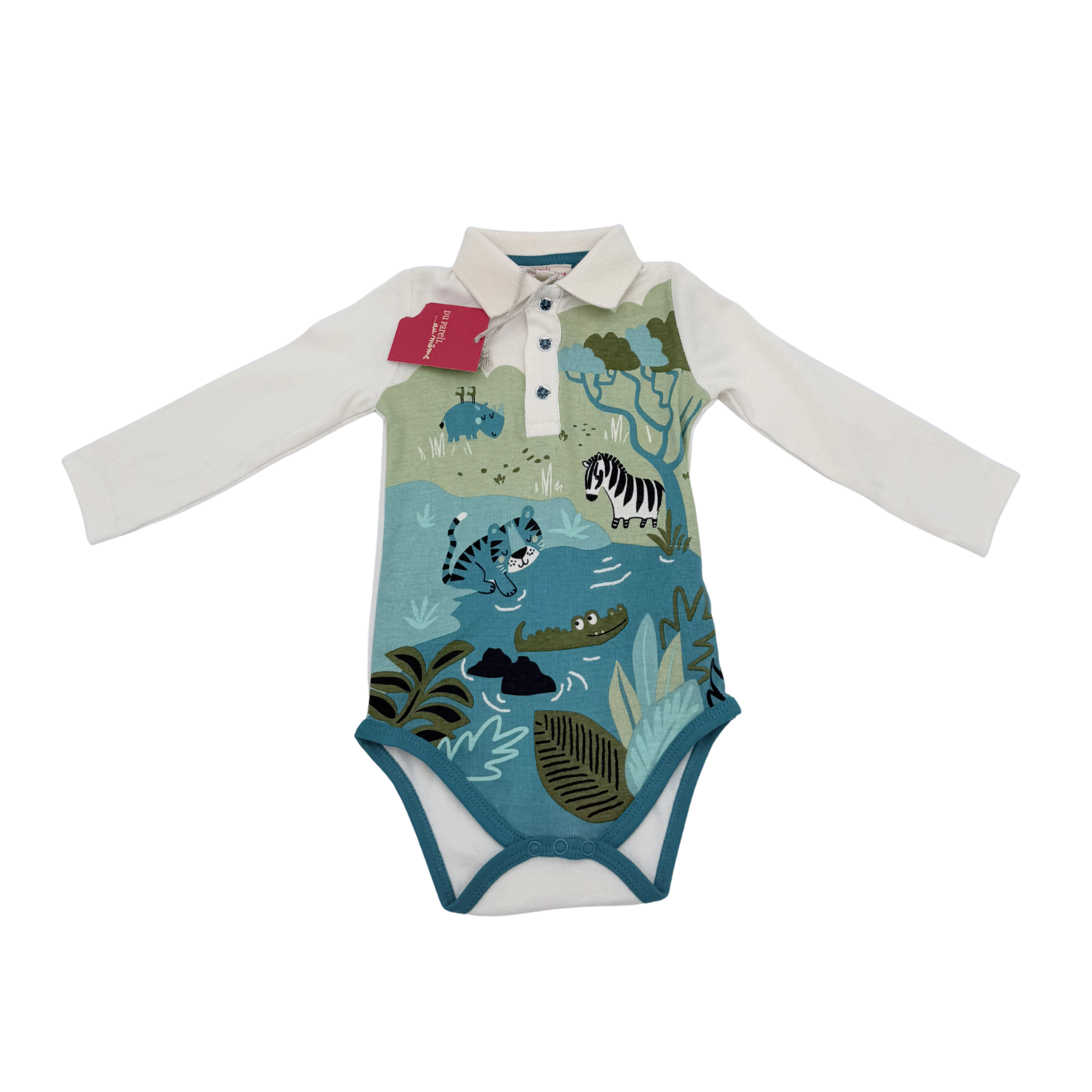 Body polo manches longues imprimé safari — 6 mois