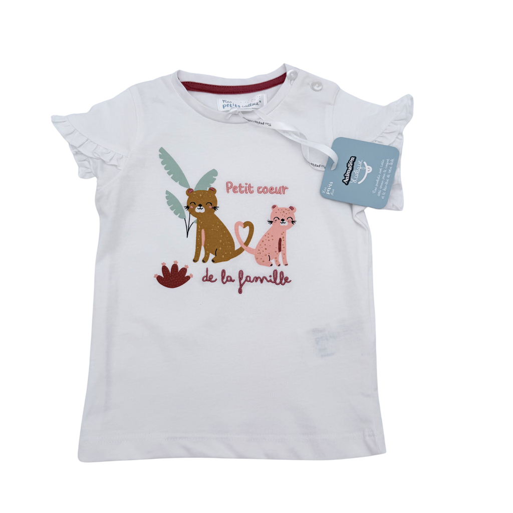 T-shirt blanc “Petit cœur de la famille” — 18 mois