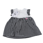 Robe vichy noir et blanc avec cerises roses — 9 mois