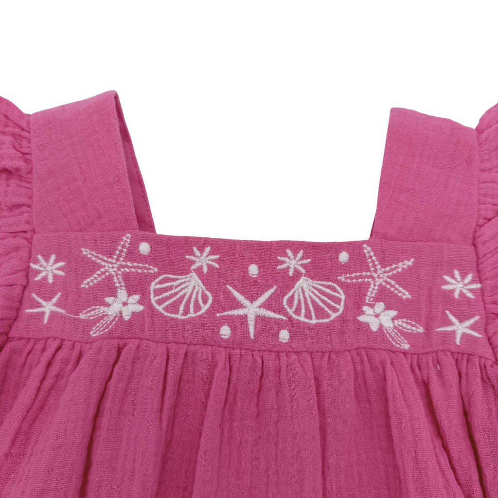 Robe en gaze de coton brodée coquillages — 12 mois