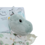 Doudou attache-sucette dinosaure vert d'eau