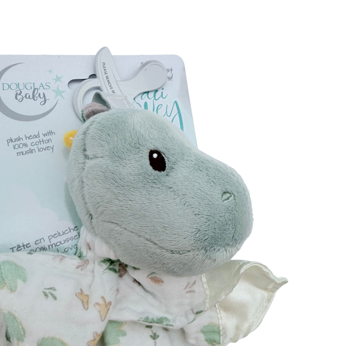 Doudou attache-sucette dinosaure vert d'eau