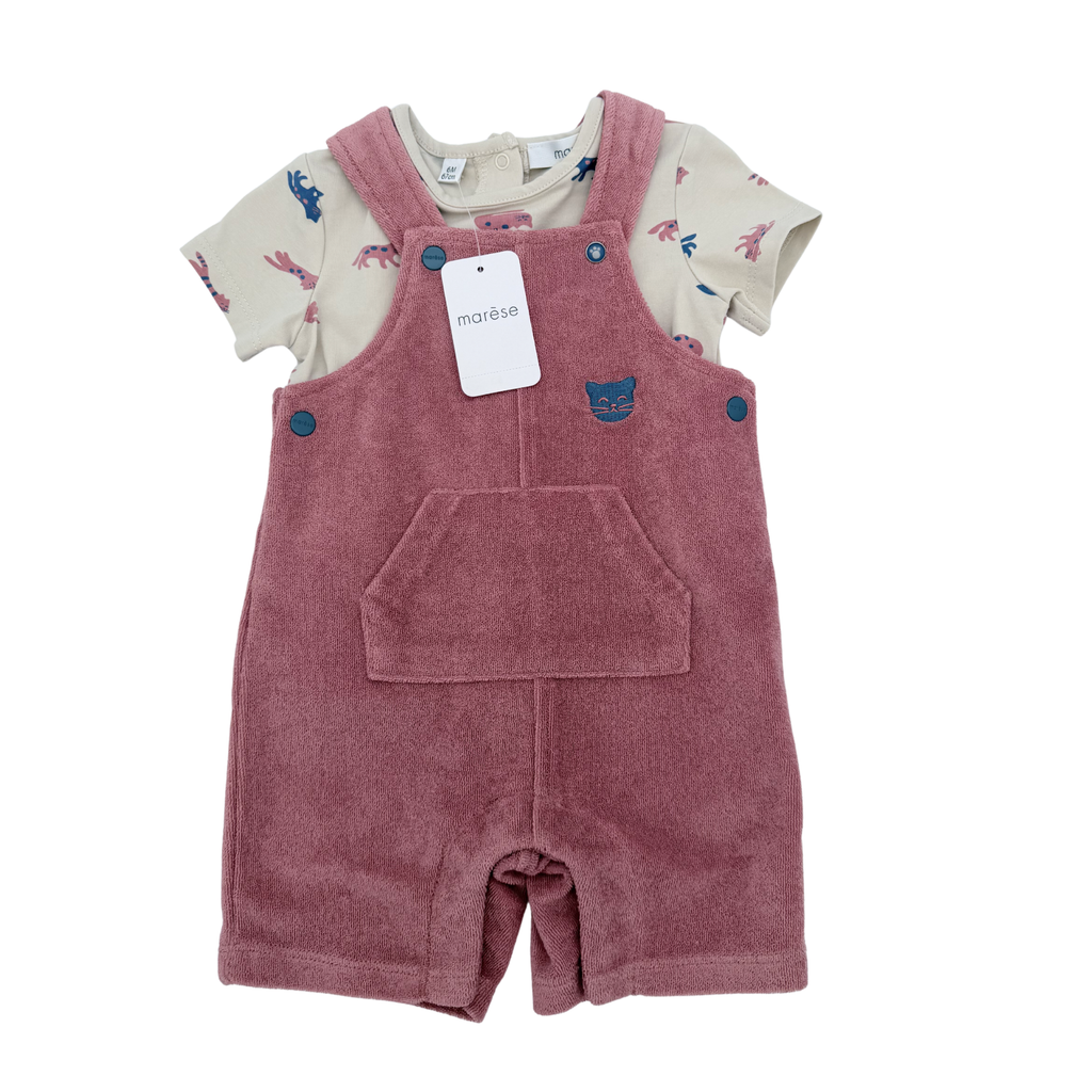 Ensemble salopette éponge terracotta et t-shirt imprimé — 6 mois