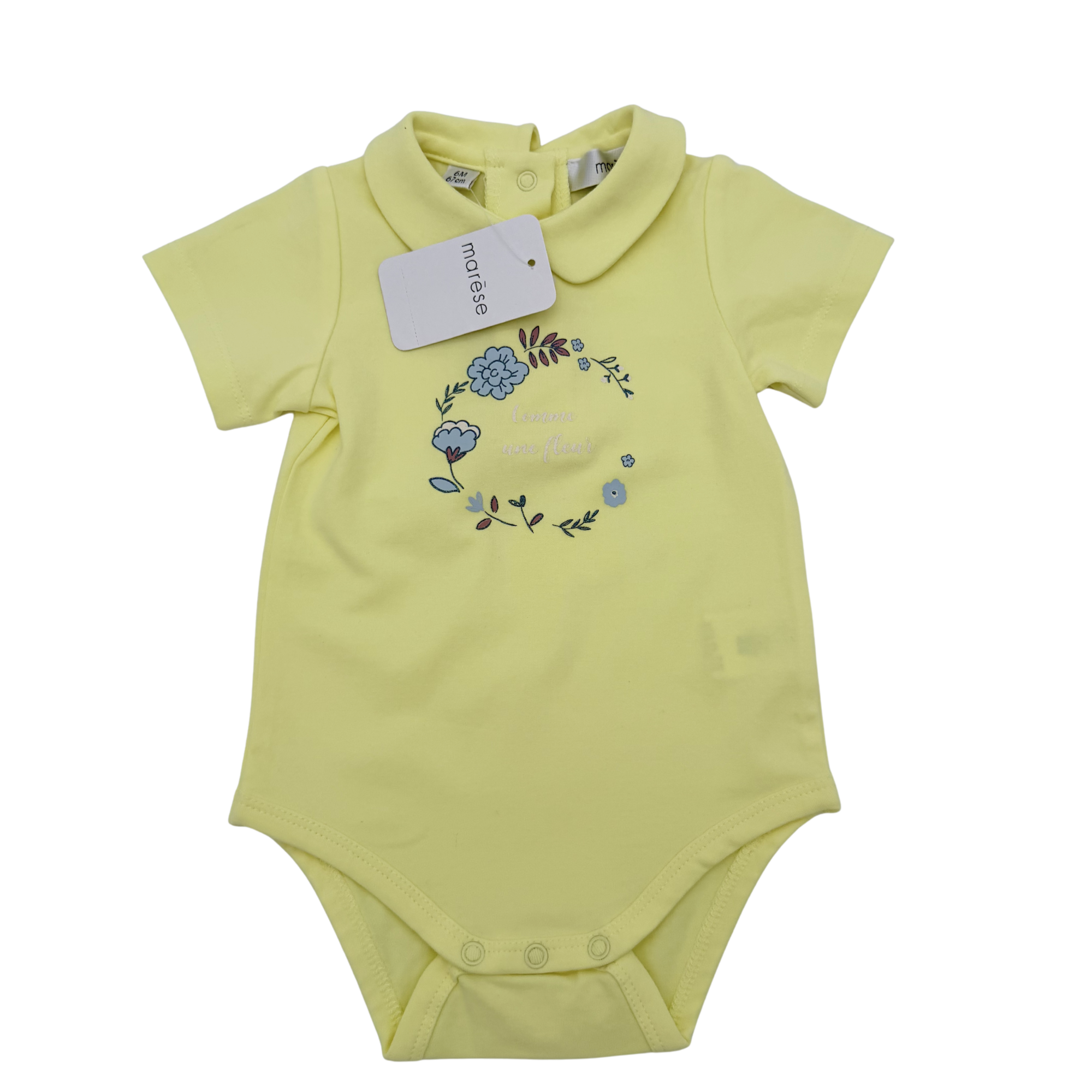 Body jaune col polo fleuri — 6 mois