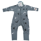 Pyjama zippé gris imprimé oiseaux — 1 mois