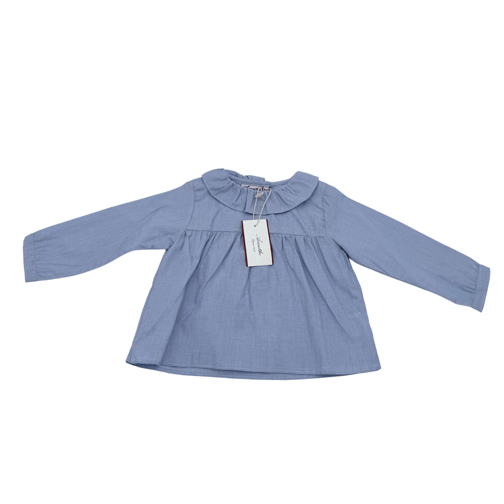 Blouse bleu clair à col volanté — 6 mois
