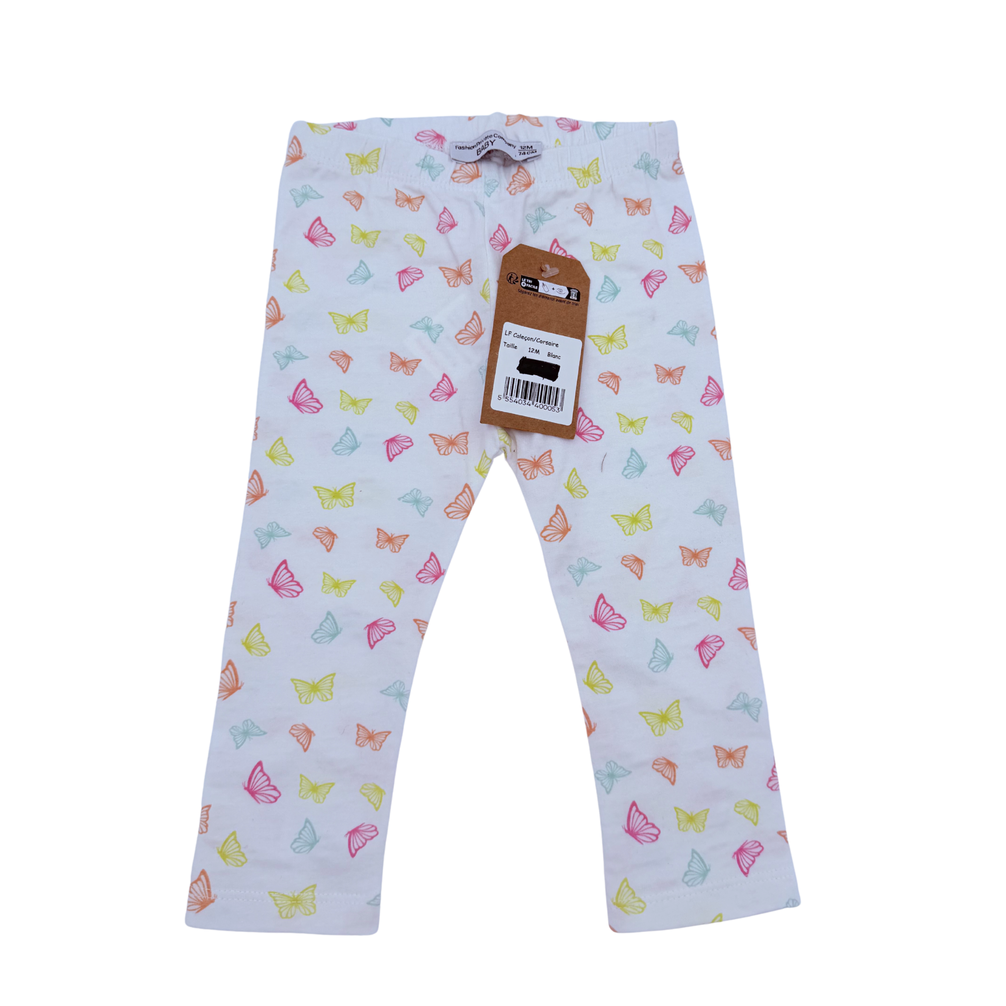 Legging blanc imprimé papillons multicolores — 12 mois