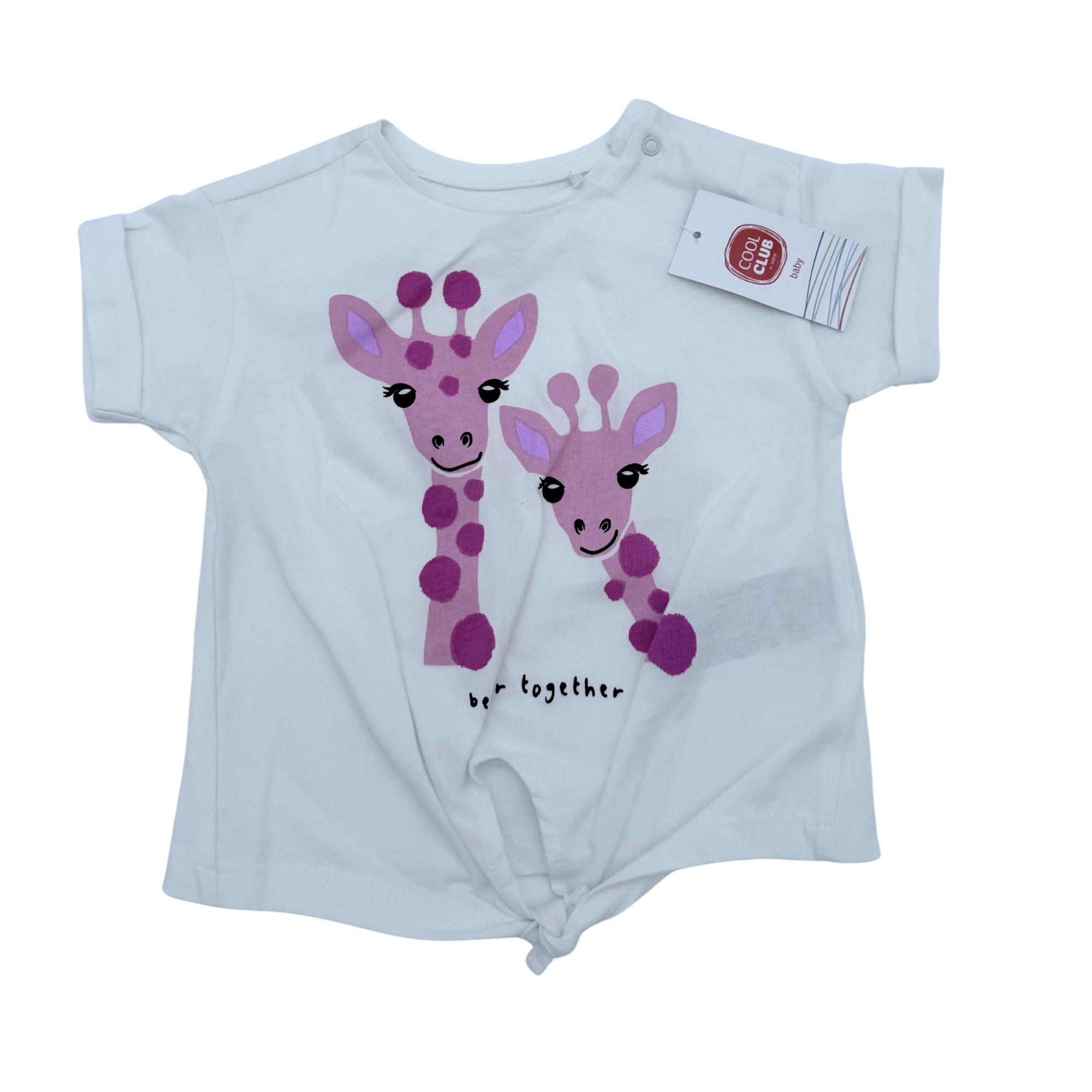 T-shirt bébé blanc girafes roses — 6-9 mois