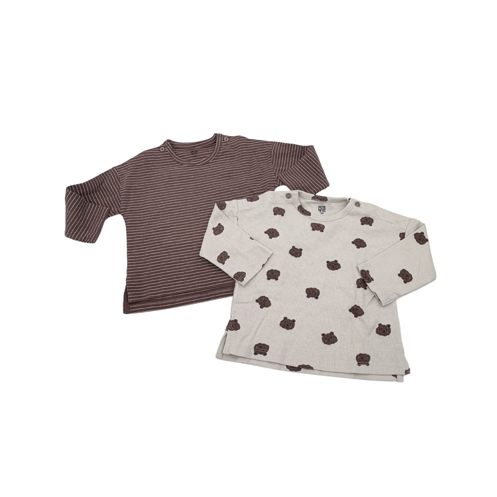 Lot de 2 t-shirts manches longues côtelés ours — 12 mois