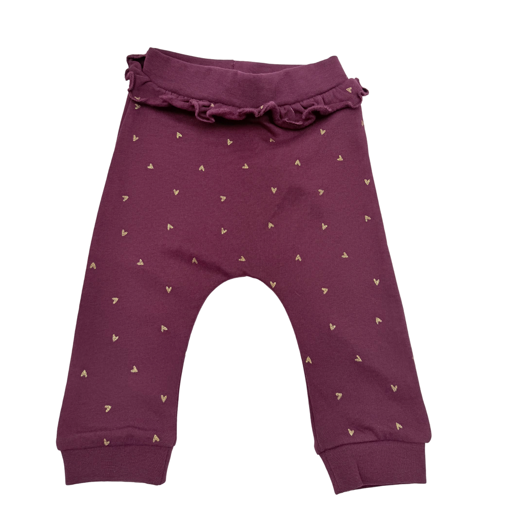 Pantalon bordeaux à petits cœurs dorés - 4-6 mois