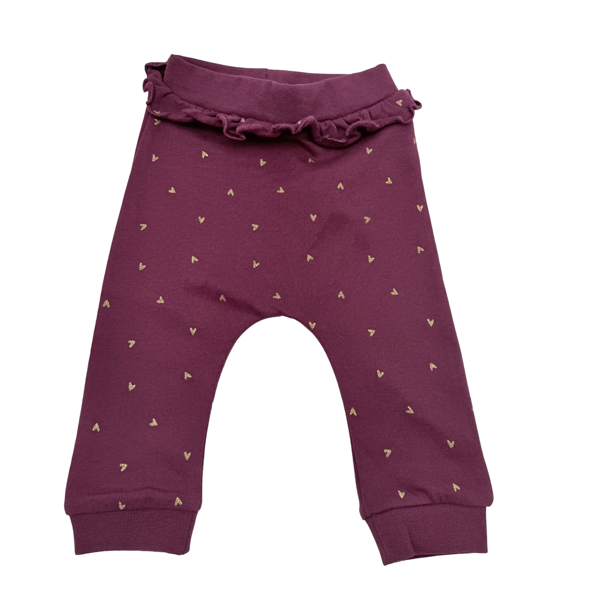 Pantalon bordeaux à petits cœurs dorés - 4-6 mois