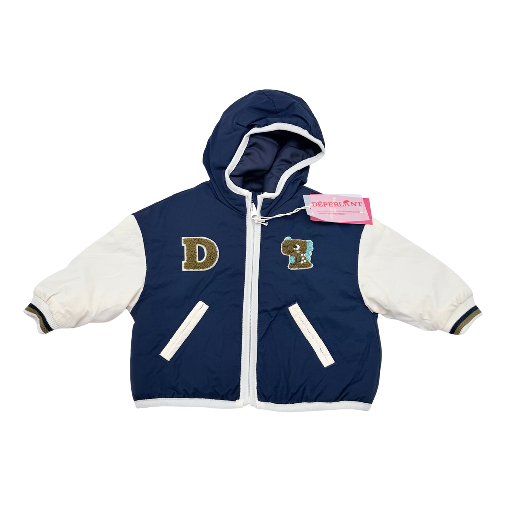 Veste bébé déperlante bleu marine et écru à capuche - 6 mois