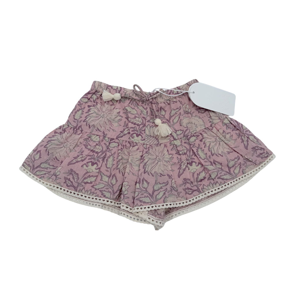 Short fleuri rose à pompons — 6 mois