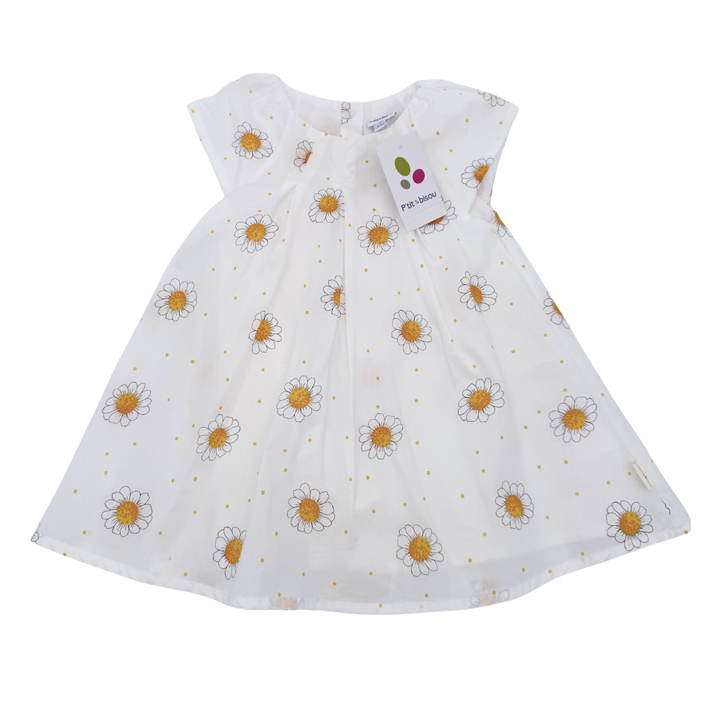 Robe blanche à marguerites avec bloomer moutarde — 6 mois