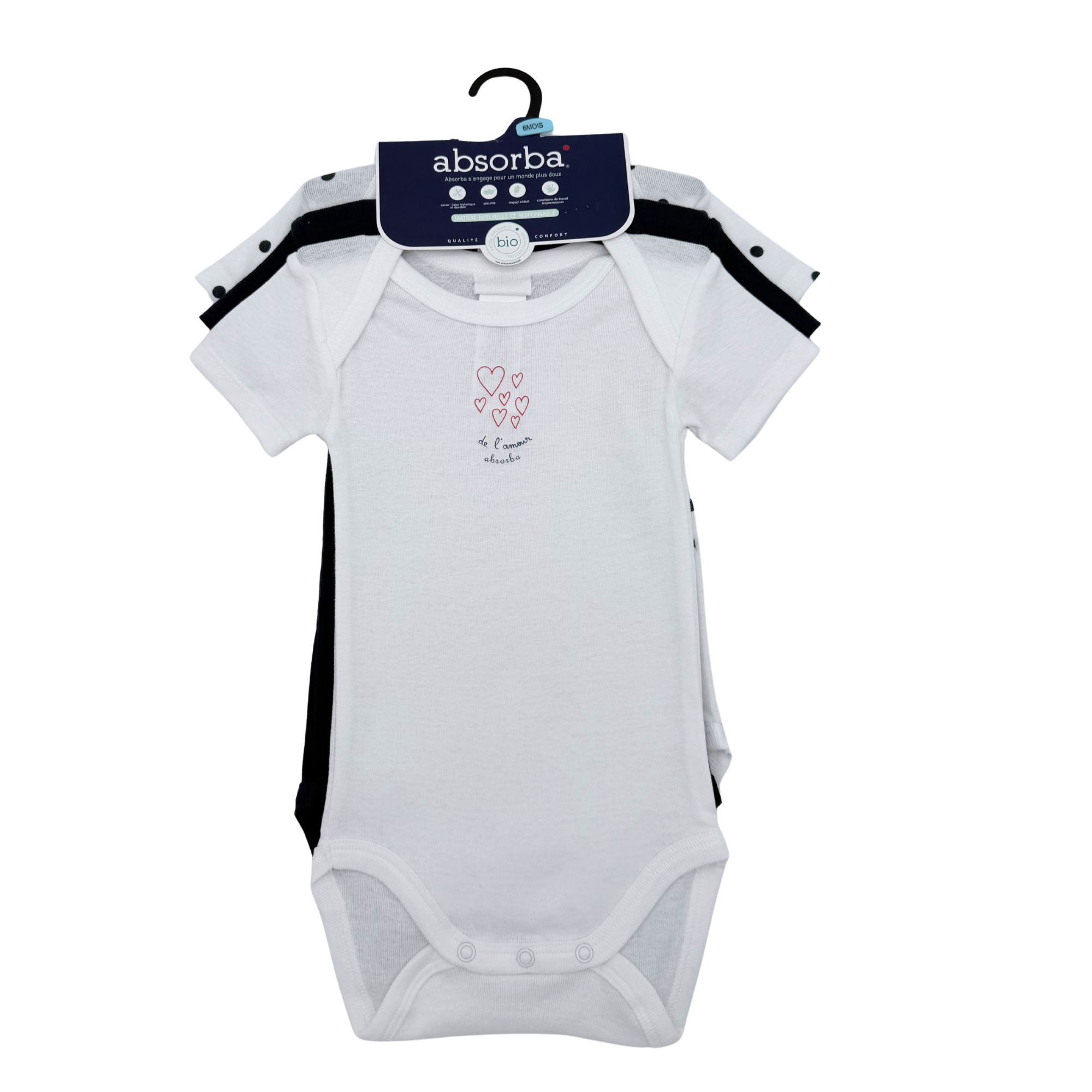 Lot de 3 bodies manches courtes — 6 mois