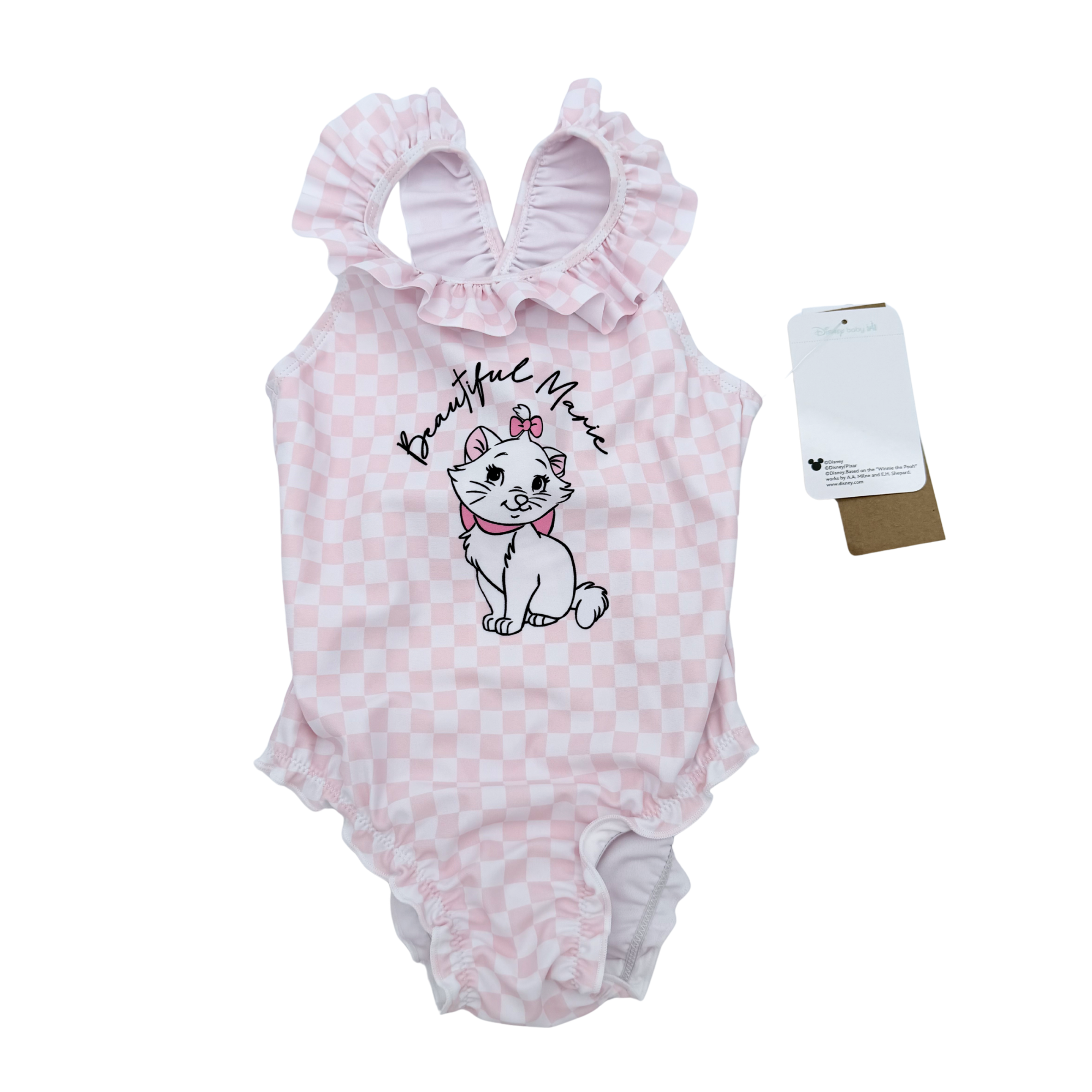 Maillot de bain rose à carreaux et volants — 36 mois