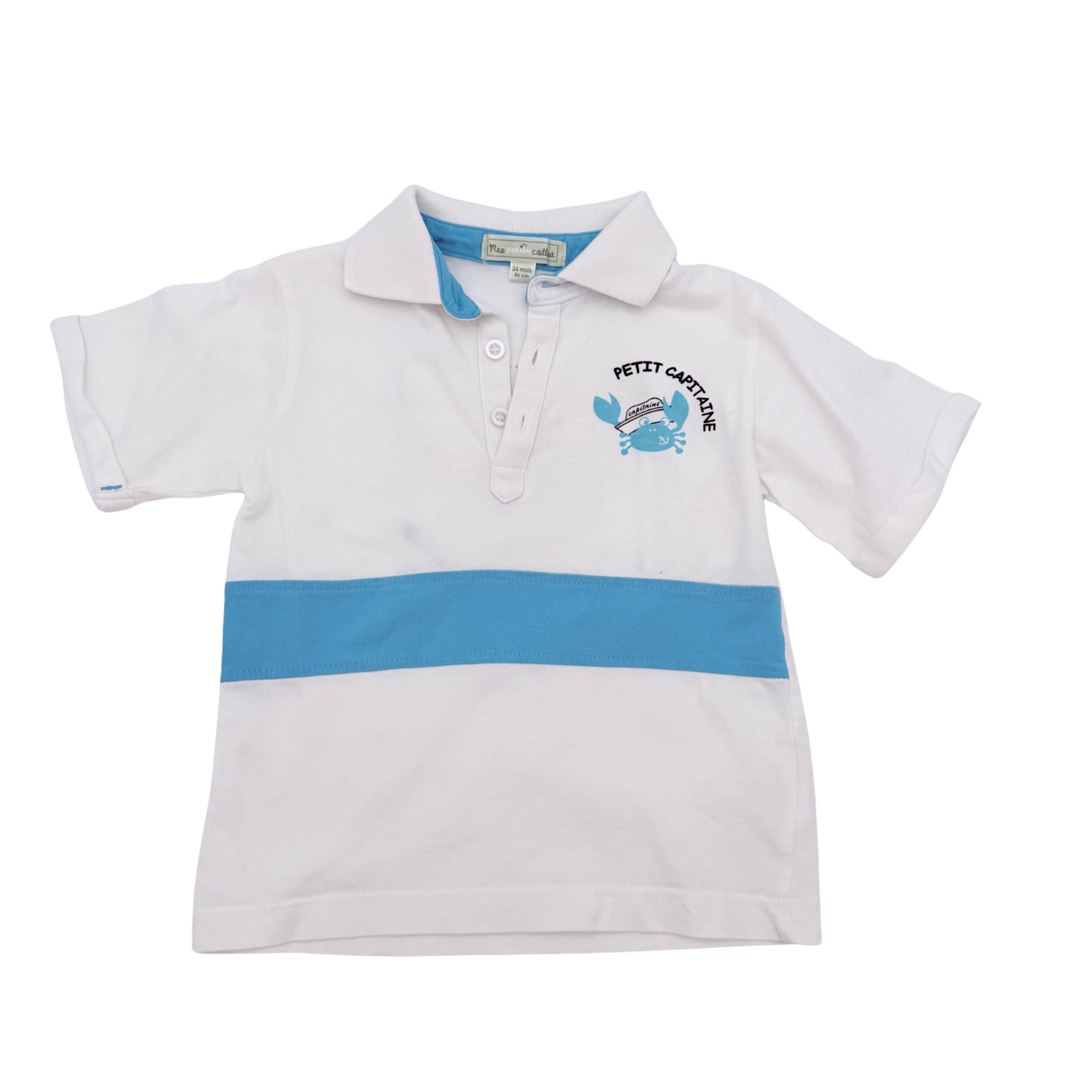 Polo blanc et bleu “Petit Capitaine” — 24 mois