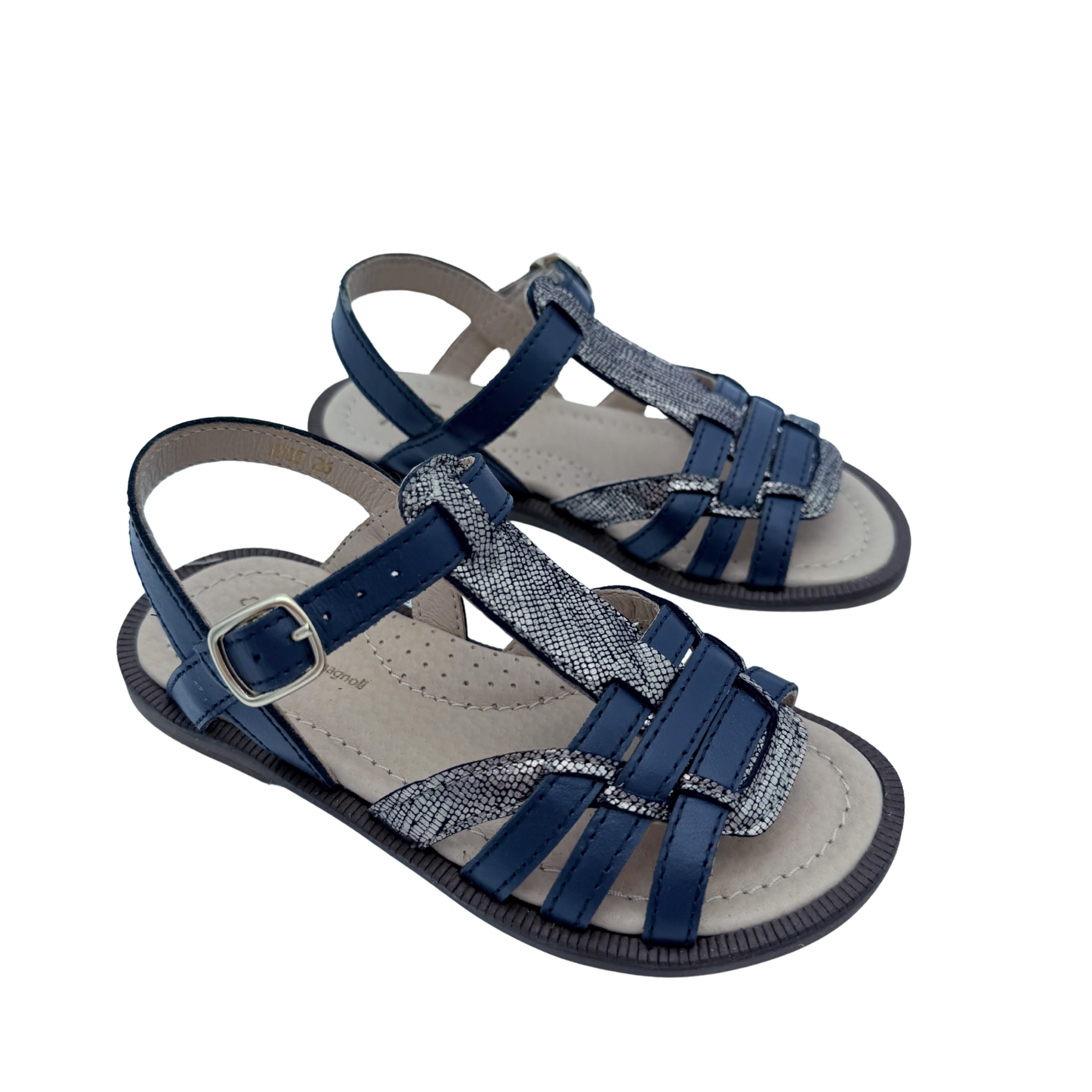 Sandales bleu marine et argentées — 26