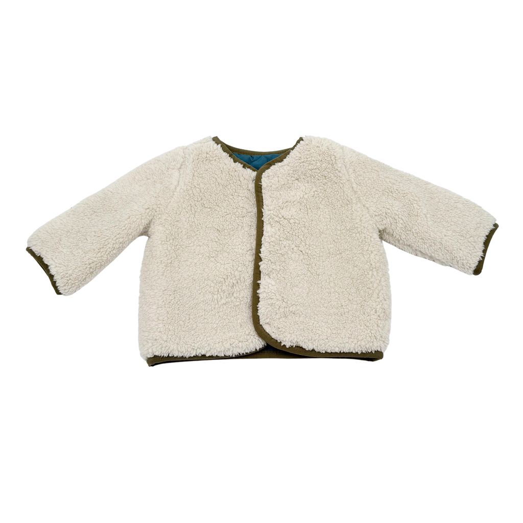 Veste réversible bébé écrue et bleu canard - 6 mois
