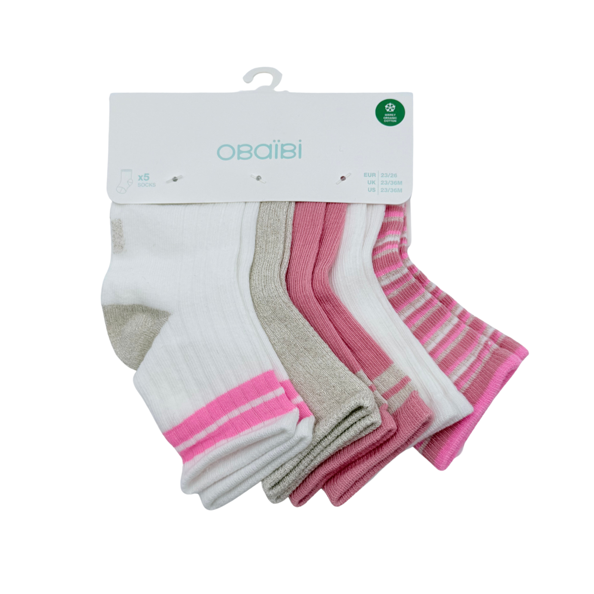 Lot de 5 paires de chaussettes rose, blanc et doré – 23-26