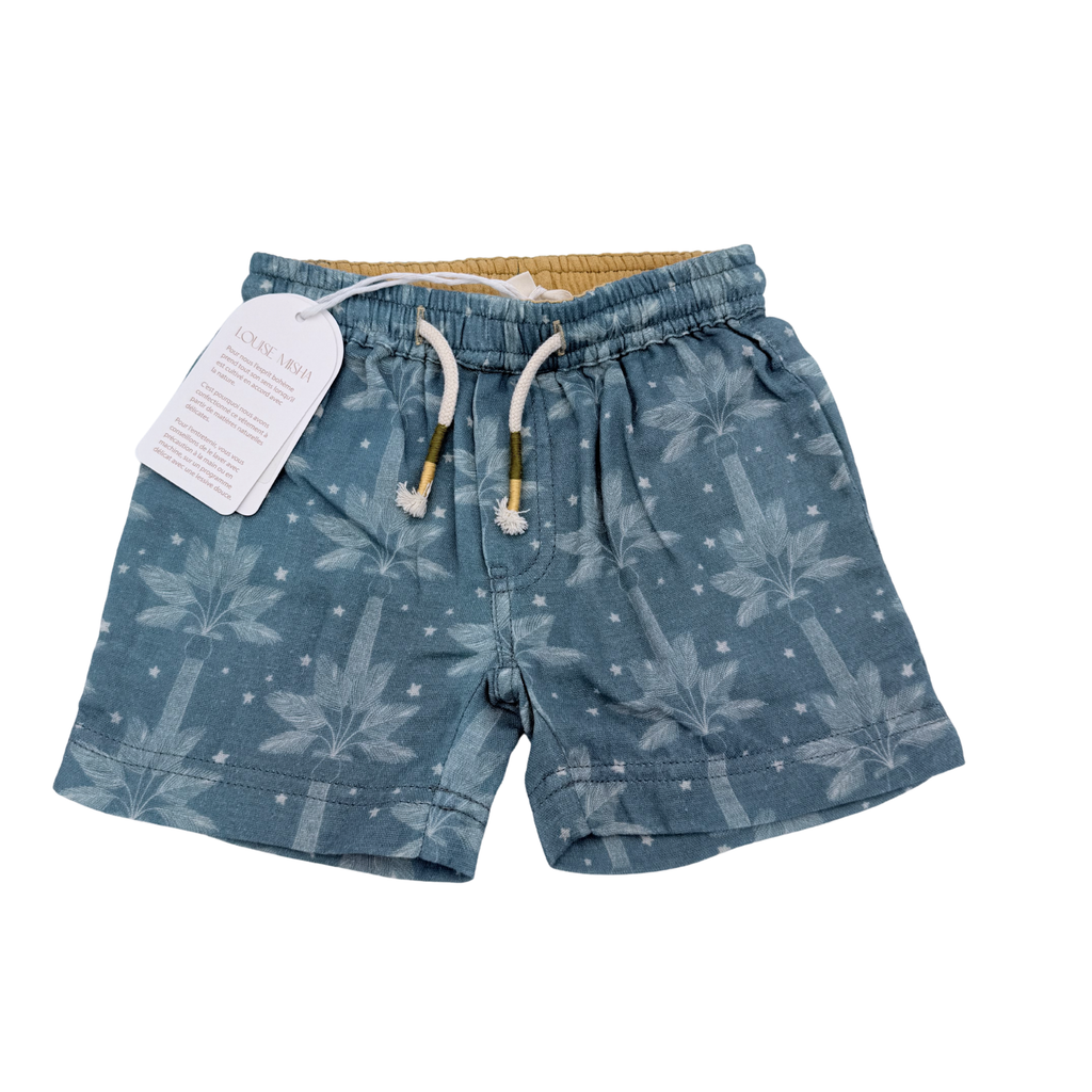 Short bleu imprimé palmiers — 6 mois