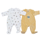 Lot de 2 pyjamas bébé en velours blanc et moutarde - 1 mois