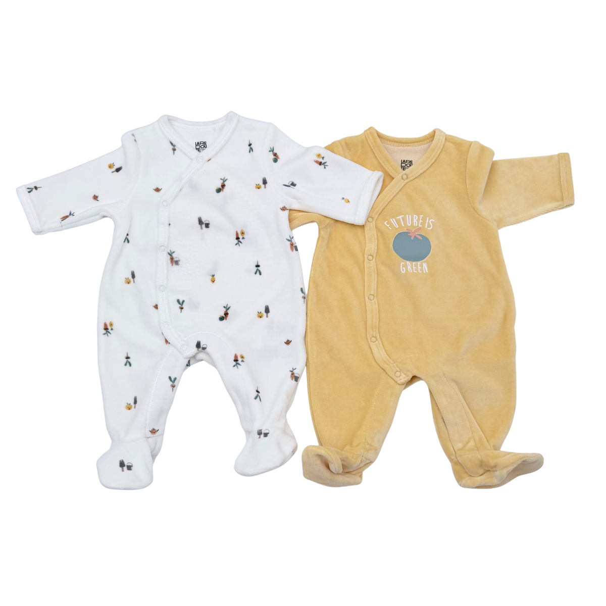 Lot de 2 pyjamas bébé en velours blanc et moutarde - 1 mois