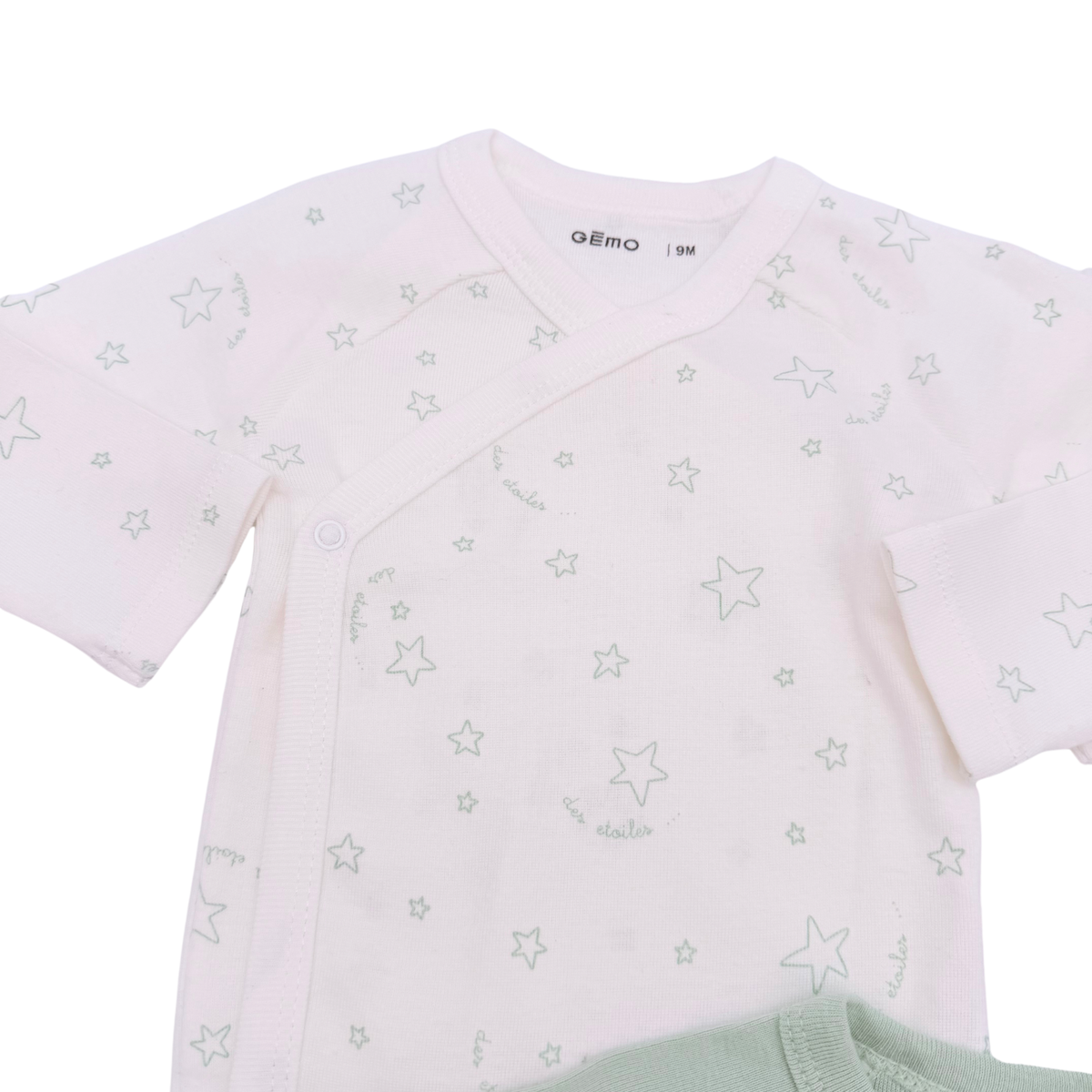 Lot de 3 bodies cache-cœur blanc et vert sauge - 9 mois