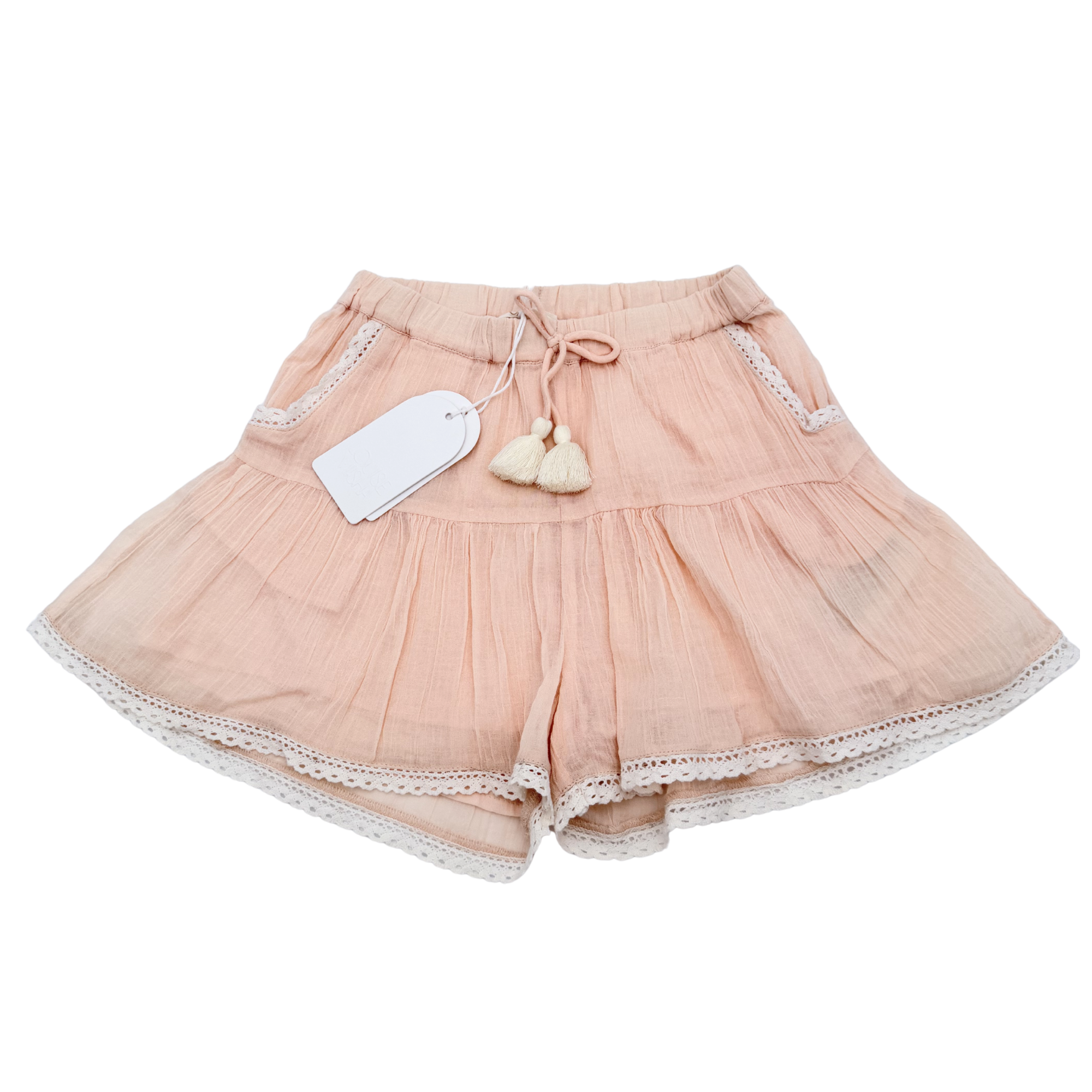Short fluide rose poudré à dentelle — 4 ans