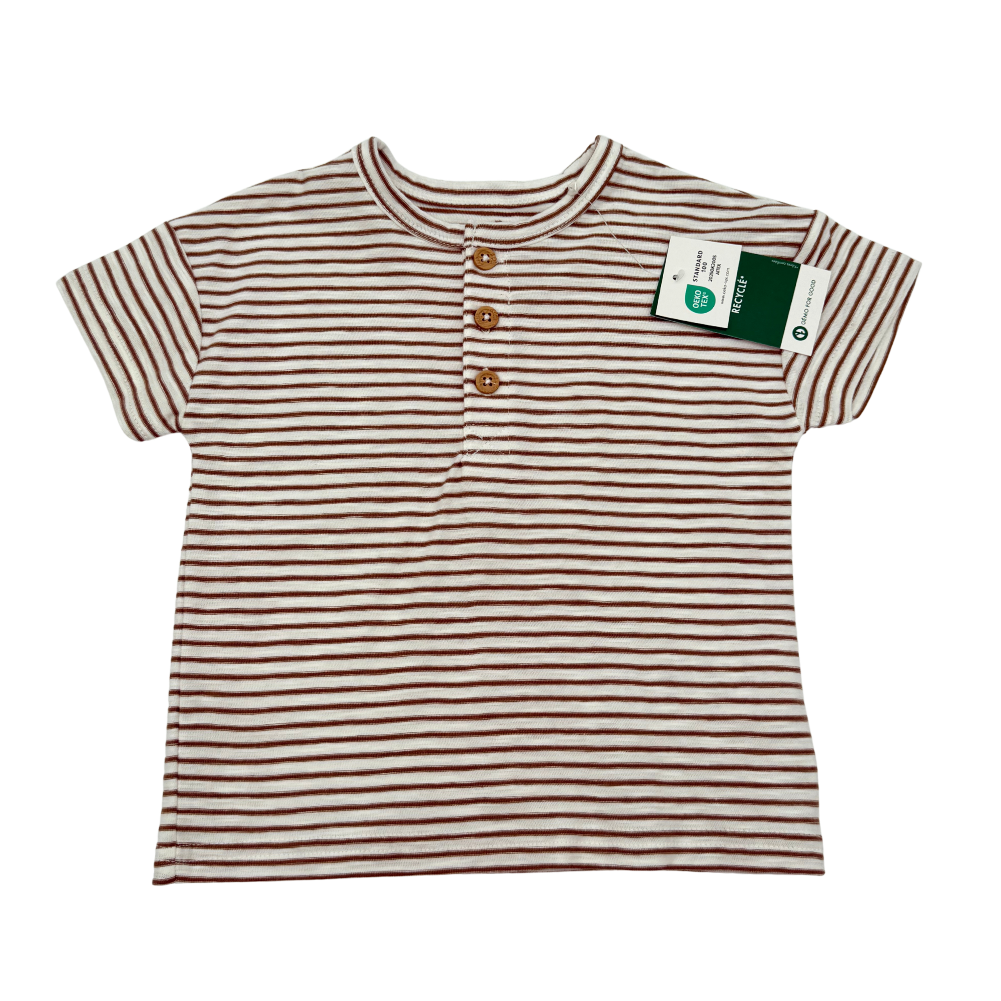 T-shirt bébé garçon rayé écru et marron - 12 mois