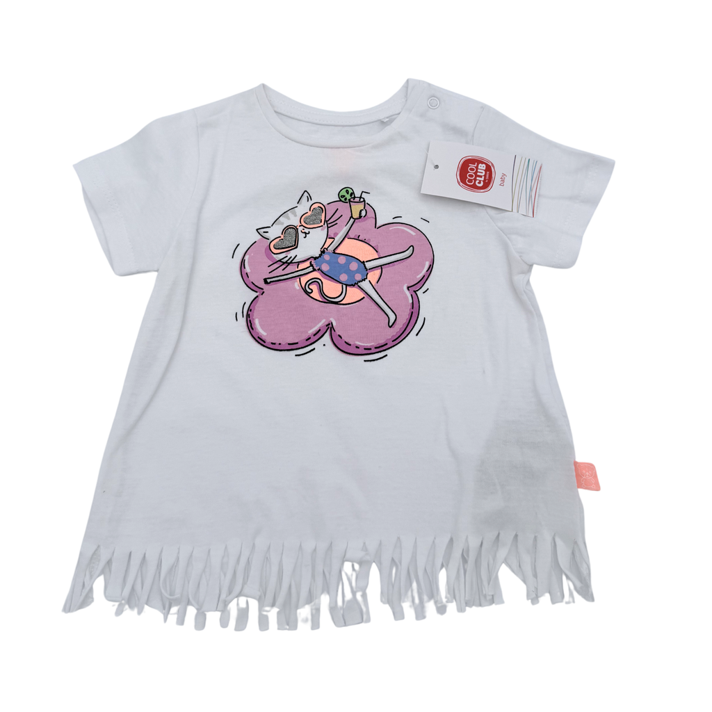 T-shirt bébé blanc chat rose — 9 mois