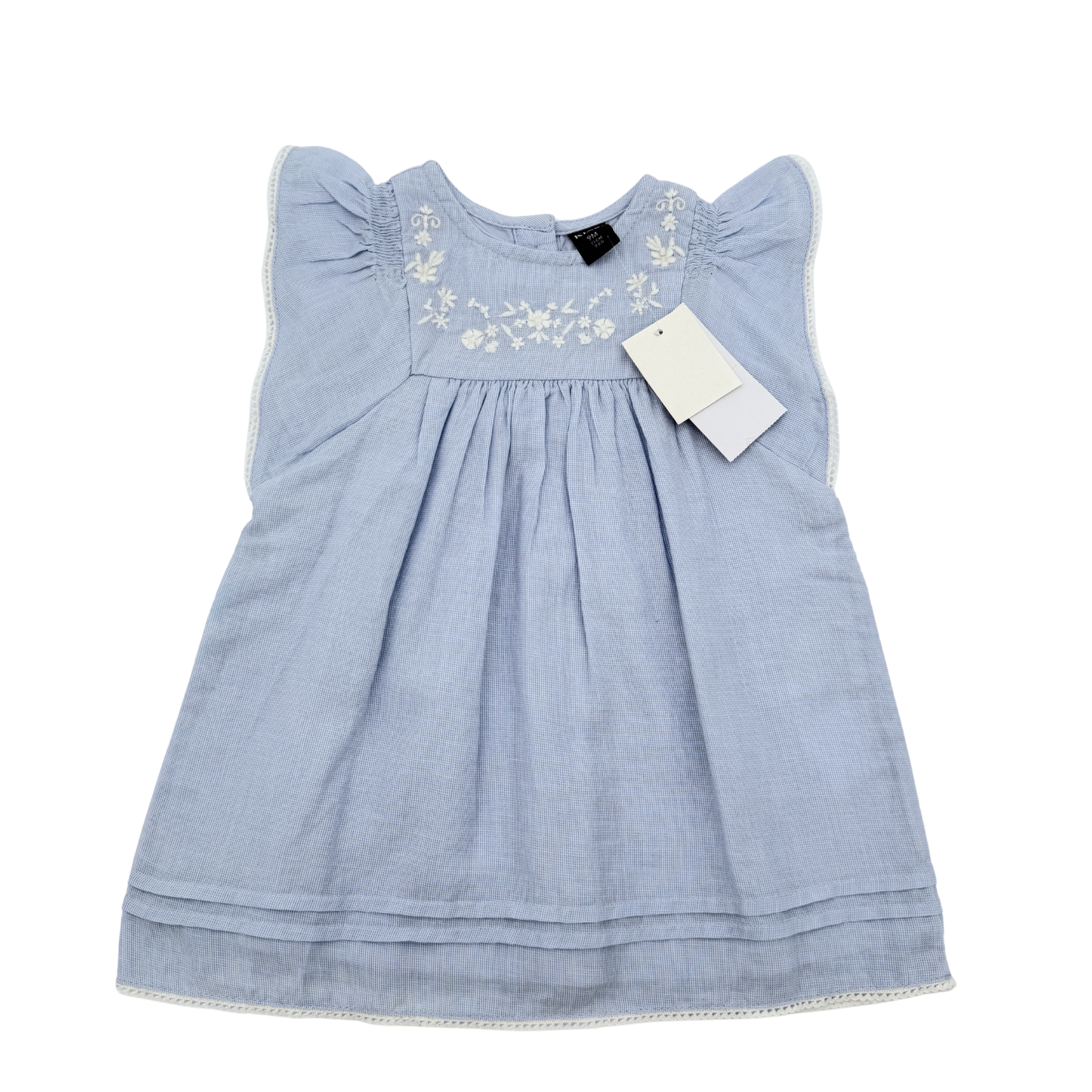 Robe bébé brodée bleu ciel — 9 mois